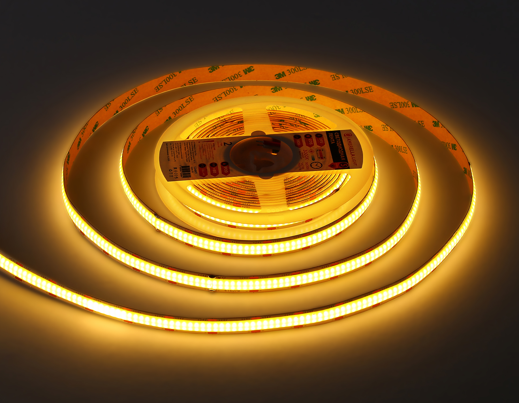 GS4801 COB 616Led/19W m/ 24V IP20 3000K/ 5m*12mm*2mm (2 конт.)
