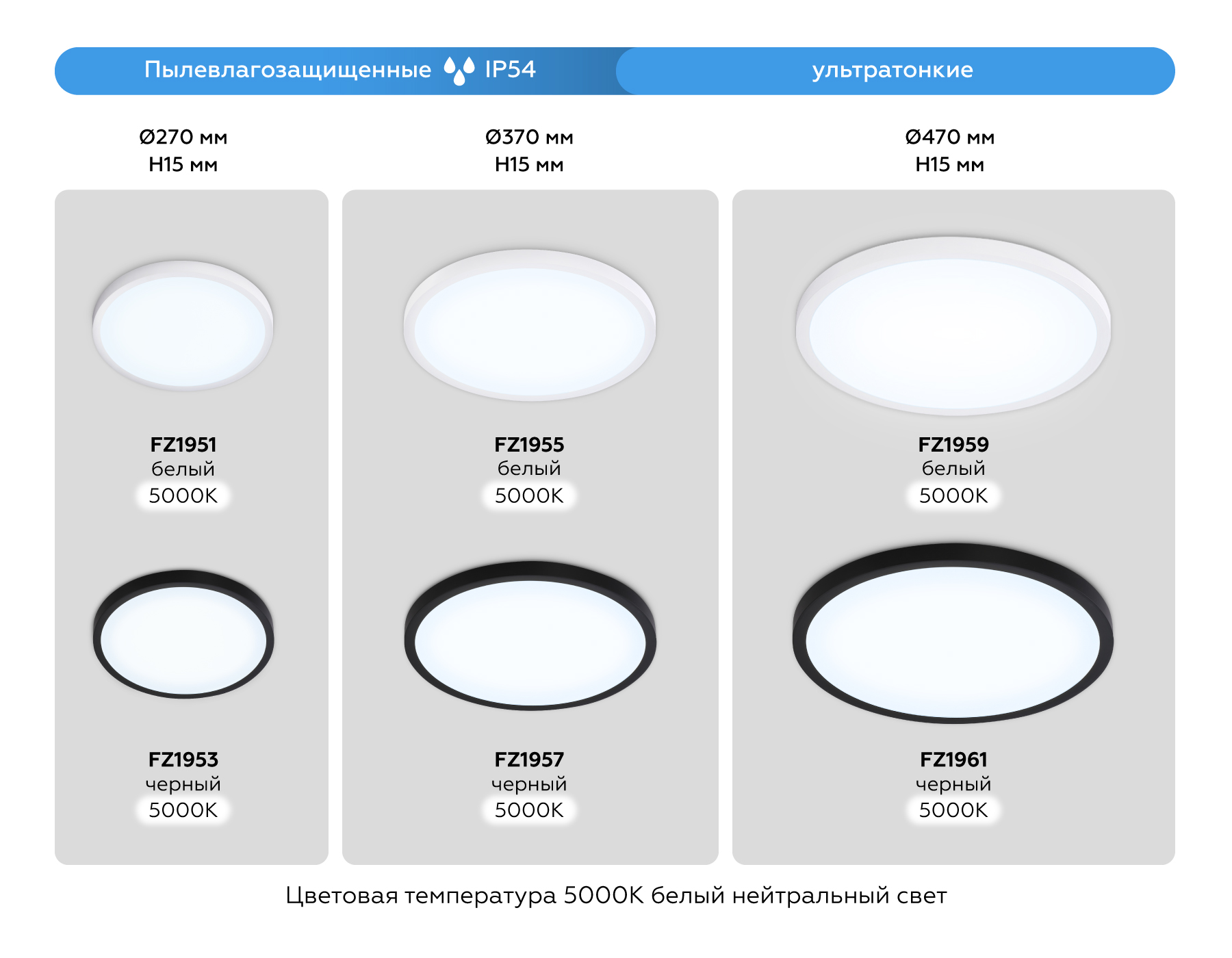 FZ1957 BK черный IP54 26W 5000K D370*15 (Без ПДУ)
