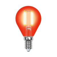 Лампа светодиодная филаментная Uniel E14 5W красная LED-G45-5W/RED/E14 GLA02RD UL-00002985