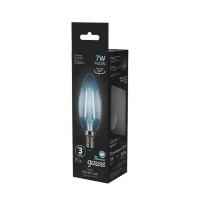 103801207 Лампа Gauss LED Filament Свеча E14 7W 580lm 4100К 1/10/50